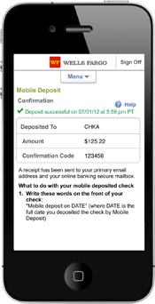 Wells Fargo mobile app confirmation