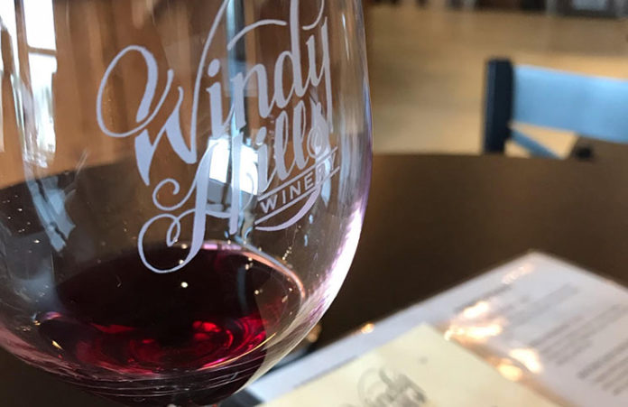 Windy Hills wine glass and menu