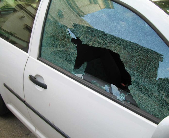 Car with shattered window