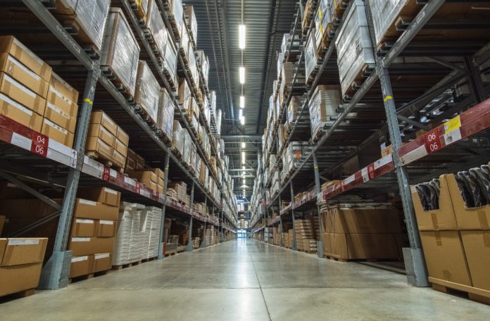 Large,Warehouse,Logistic,Or,Distribution,Center.,Interior,Of,Warehouse,With